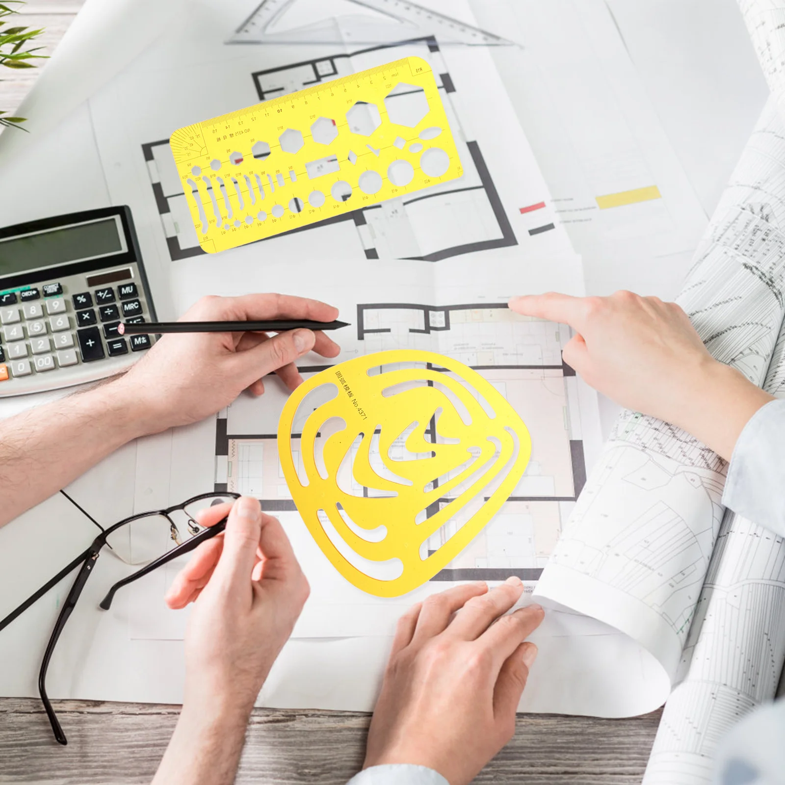 مجموعة مساطر منحنية مكونة من 4 قطع أداة قياس قالب الخطة الموسعة باللون البرتقالي الشفاف لصياغة العمارة بتصميم المكتب