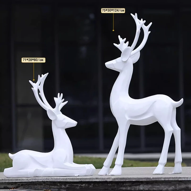 BJ-12  outdoor abstract sika deer sculpture ornament fiberglass flower garden lawn community shopping mall landscape decoration