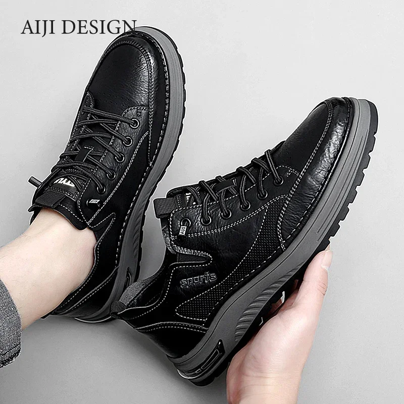 High Quality Genuine Leather Loafers Casual Shoes Luxury Brand Mens Flats Sneakers Lace Up Oxford Comfort  Outdoor Jogging Shoes