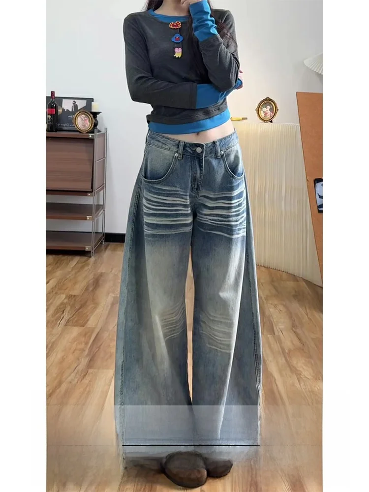 

Женские джинсы Slim Fit с высокой талией, повседневные свободные прямые брюки с карманами, осенне-зимние, износостойкие, машинная стирка