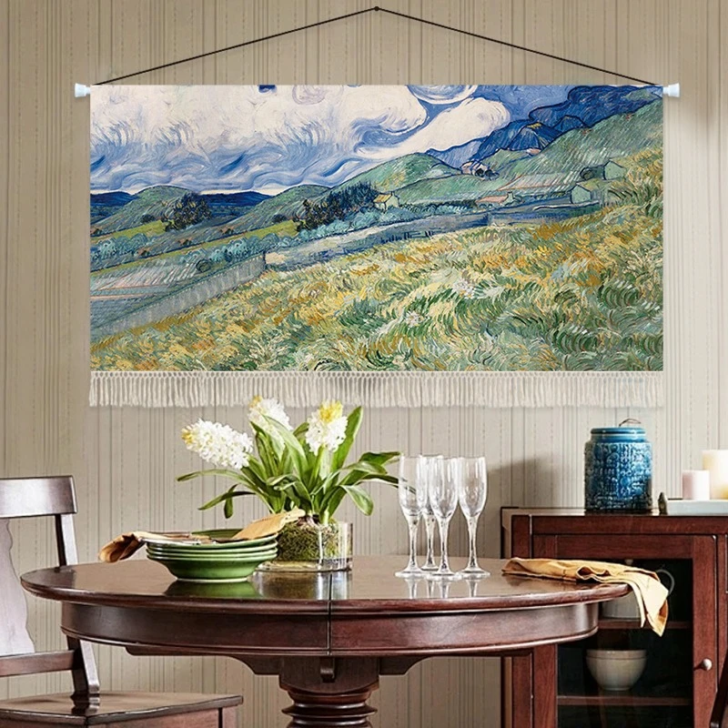 

Landscape oil painting tapestry living room background wall hanging cloth bedroom bedside fabric hanging painting high-end