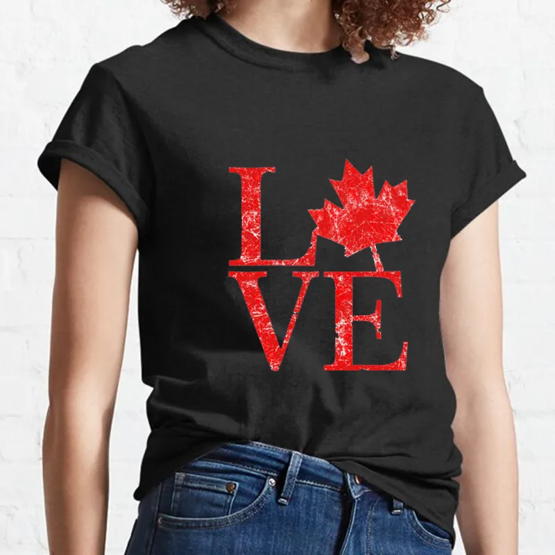 Love Canada Tshirt Maple leaves Graphic Letter Black T-shirt for Women Casual Short Sleeve Tops woman Harajuku tshirts