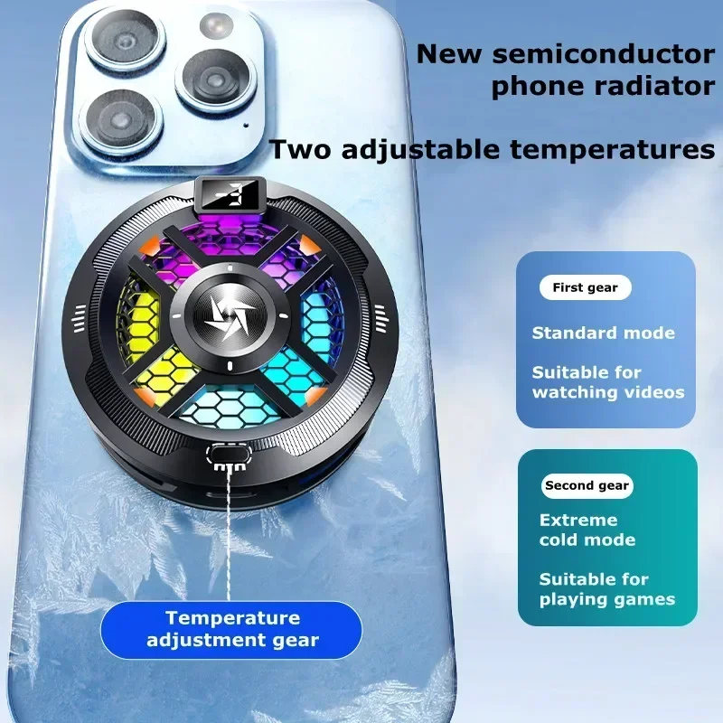 Ventilador de refrigeración Semiconductor para teléfono para juegos compacto y silencioso con efecto de luz, Compatible con iOS y Android