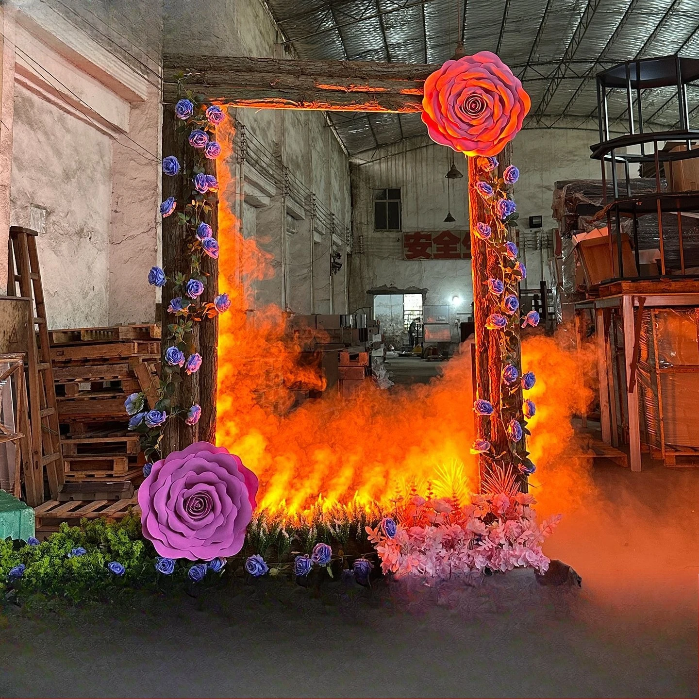 Burning flame photo frame wedding event clock in artifact simulation flame log photo frame prop fire
