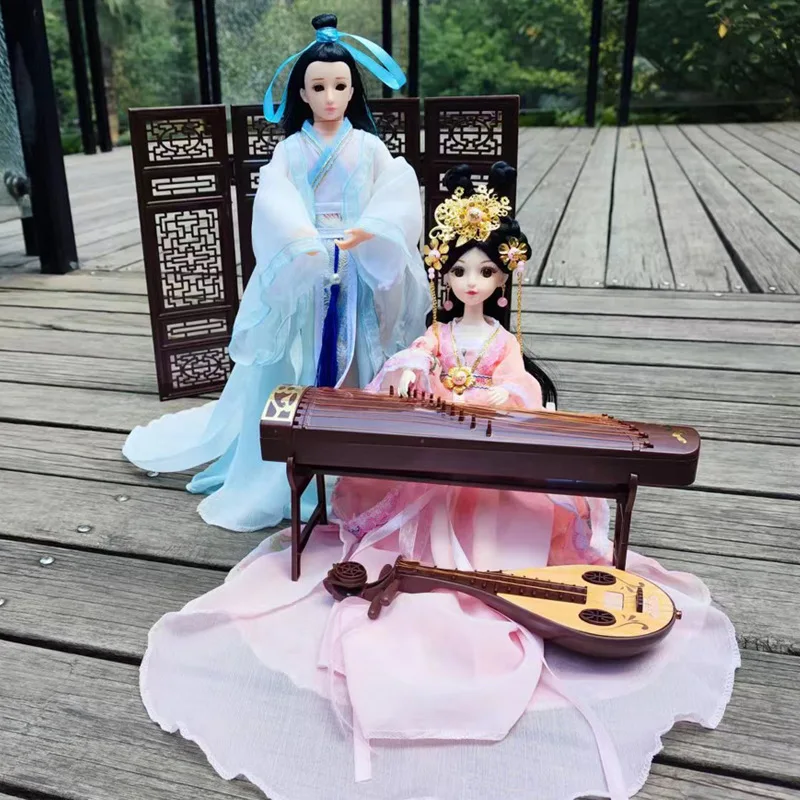 30cm moda estilo antigo chinês princesa/príncipe boneca 1/6 bjd boneca articulações móveis requintado estilo antigo saia vestir-se brinquedo