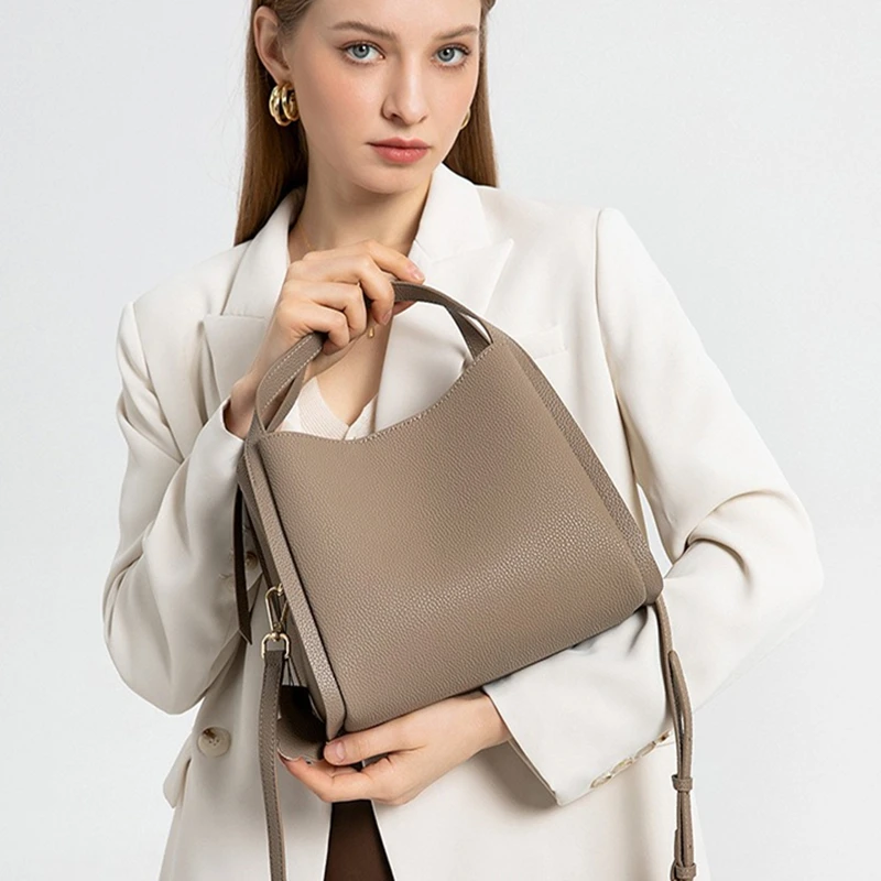 

BURMINSA: Сумка-ведро из натуральной зернистой кожи для женщин, люксовая дизайнерская сумка с верхней ручкой, на плечо, через плечо, офисная структурированная сумка-клатч