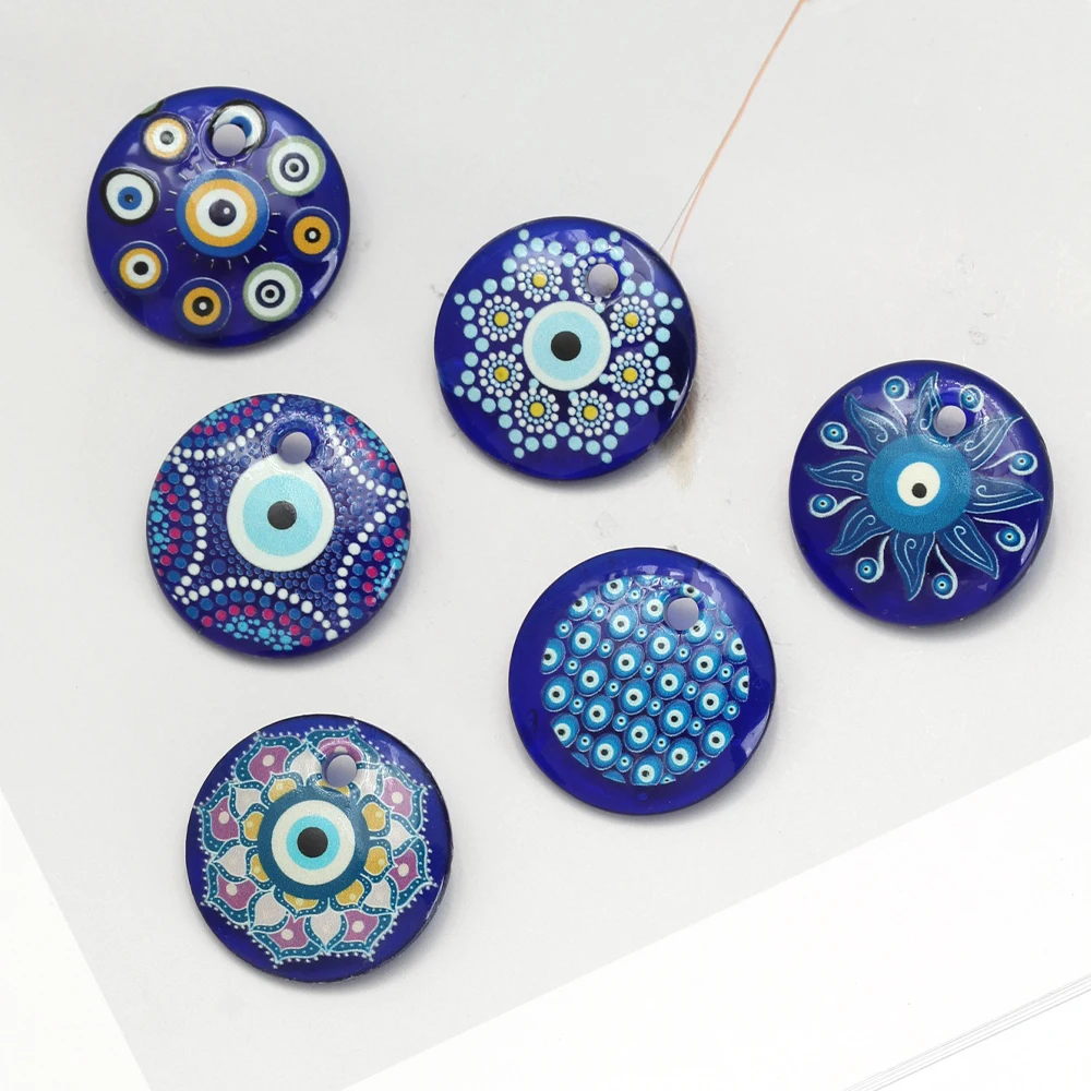 Lucky Eye Flower Pattern Charm Pendant Glass Turkish Evil Eye Pendant Charm for Jewelry Making DIY Keychain Necklace Accessories