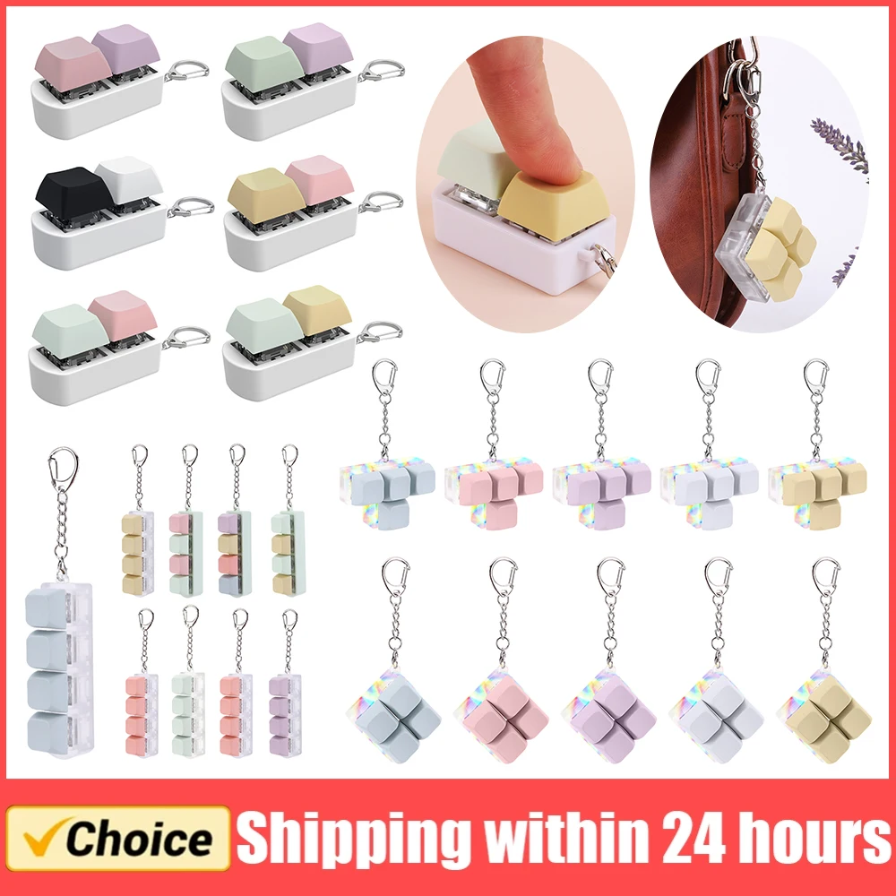 

Keyboard Key Toy 4 Keys Button Keycap Fidget Keychain Keyboard Clicker Toy Keyboard Cube Toy for Adult Gifts To Relief Pass Time
