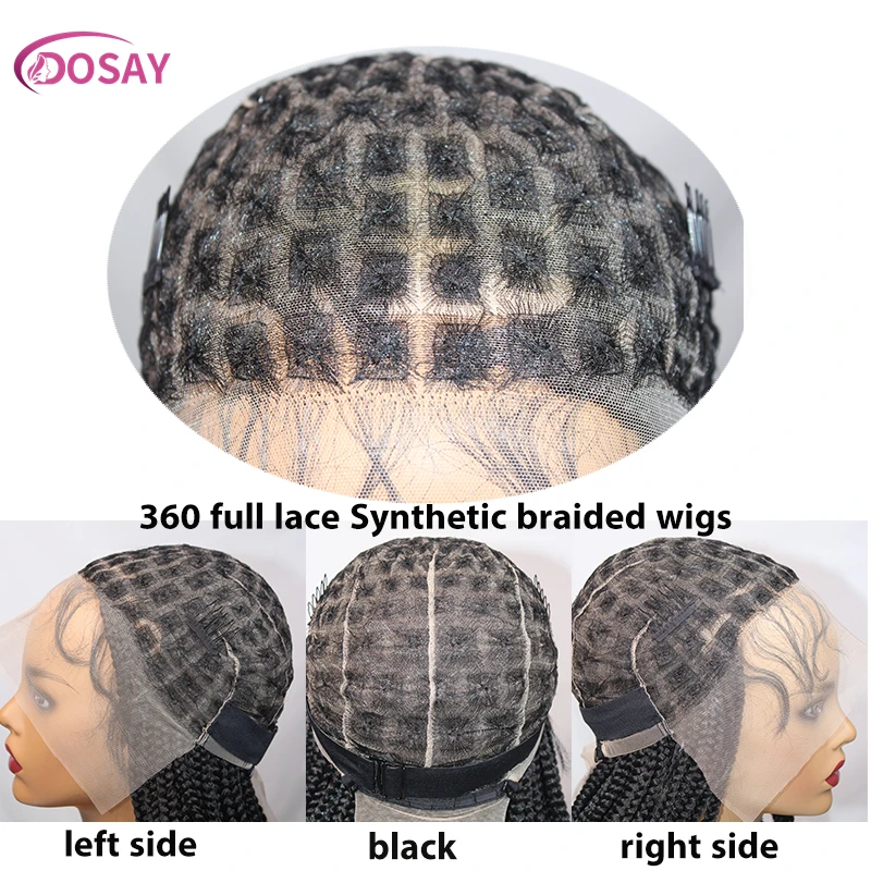 Full Lace Box trançado perucas para mulheres negras, sem nós, peruca sintética, africano, trançado Cornrow, 36"