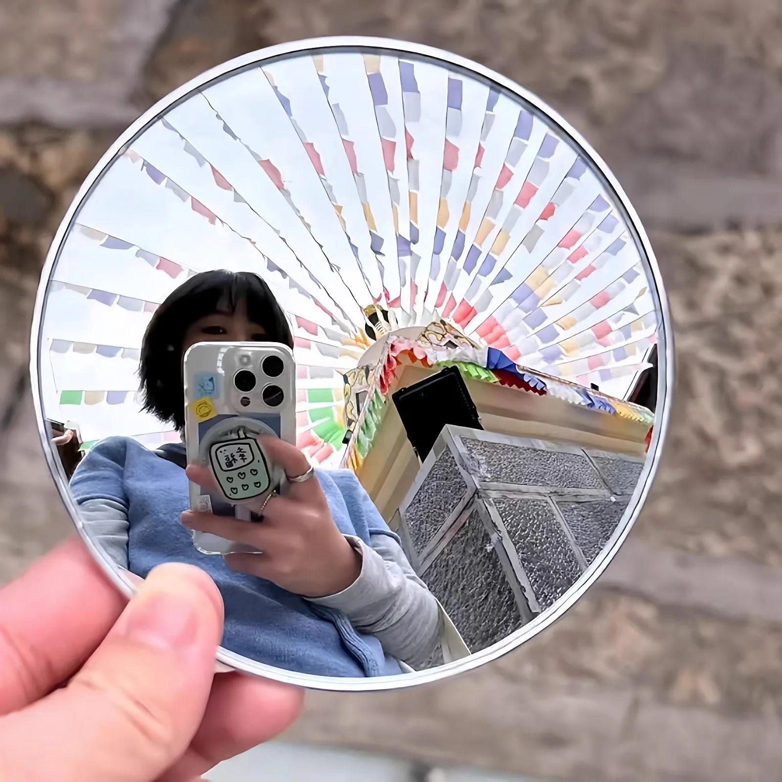 Foto bolle spiegel, zelfportret reizen reflecterende groothoek ronde spiegel, draagbare make-upspiegel, extra achteruitkijkspiegel