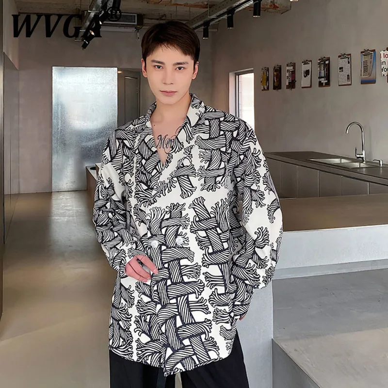 

WVGA Summer New Men Y2K Techwear Niche Design Printed Turn-Down Collar Elegant Fashion Shirts Loose Chic Caisual Shirt Ins W7461