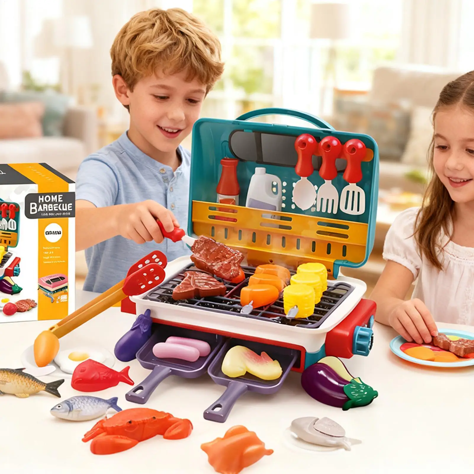 Kinderen spelen keukenspeelgoed Zintuiglijke fantasieset met zinderend geluid en licht barbecuespeelgoed voor peuterjongens, meisjes, kinderen