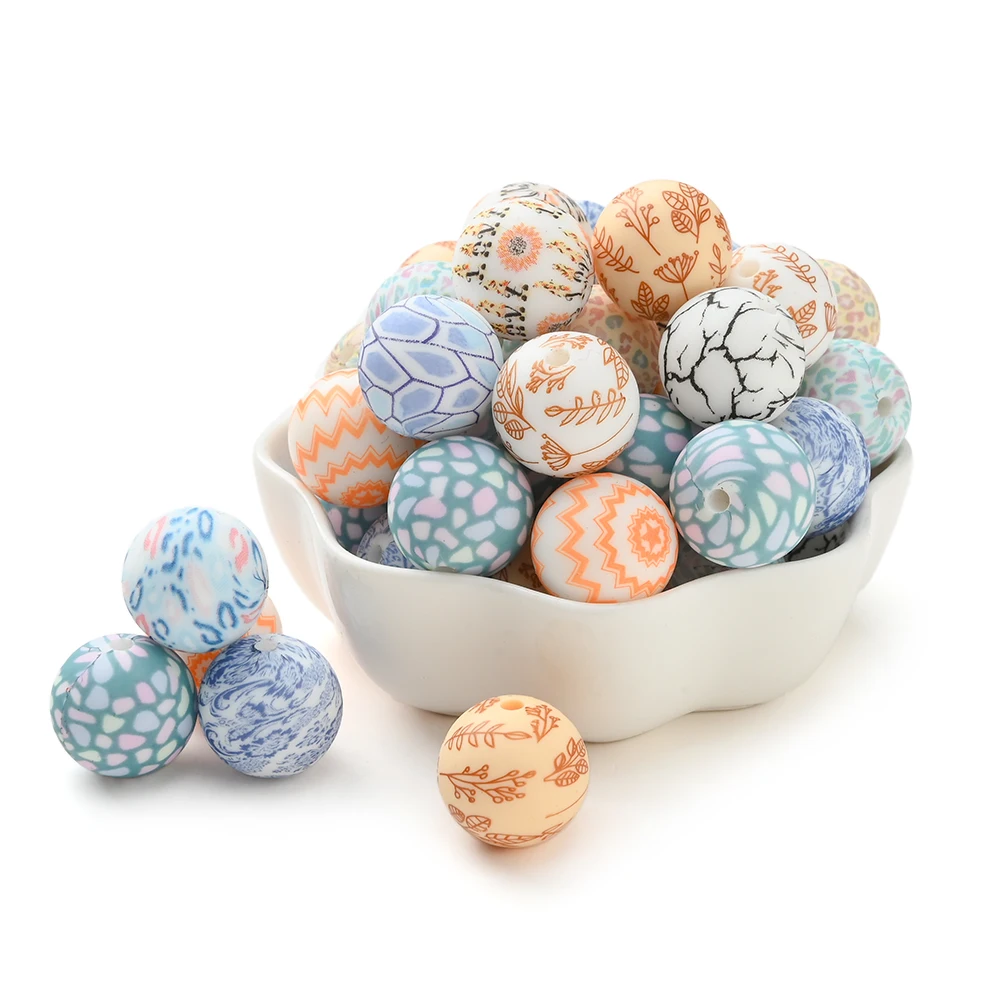 

10/20/30 шт. 15 мм разноцветные бусины с принтом, круглые рассыпные бусины для рукоделия, изготовления держателей для сосок, изготовления украшений, браслетов, бусин для ручек