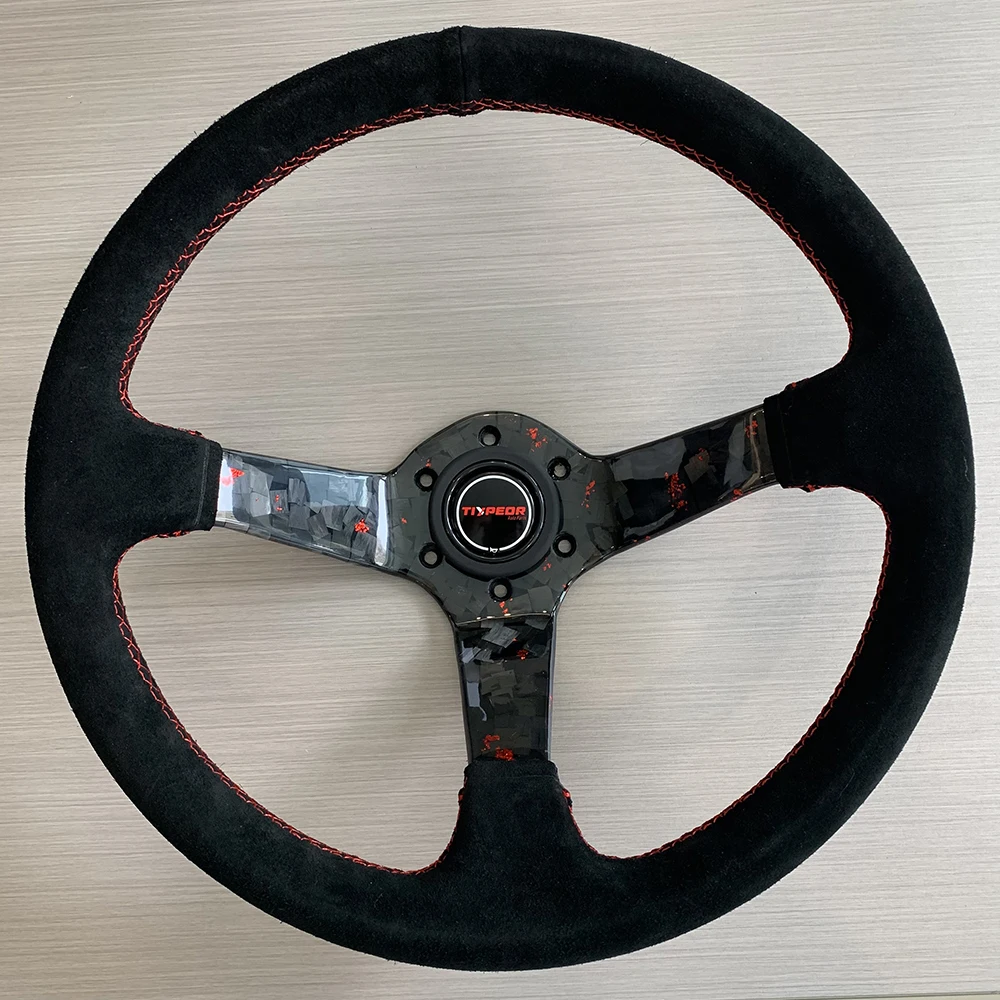 

TIYPEOR Red Foil Carbon Fiber Bracket 350mm 14 Inch Auto Steering Wheel Customized Edition