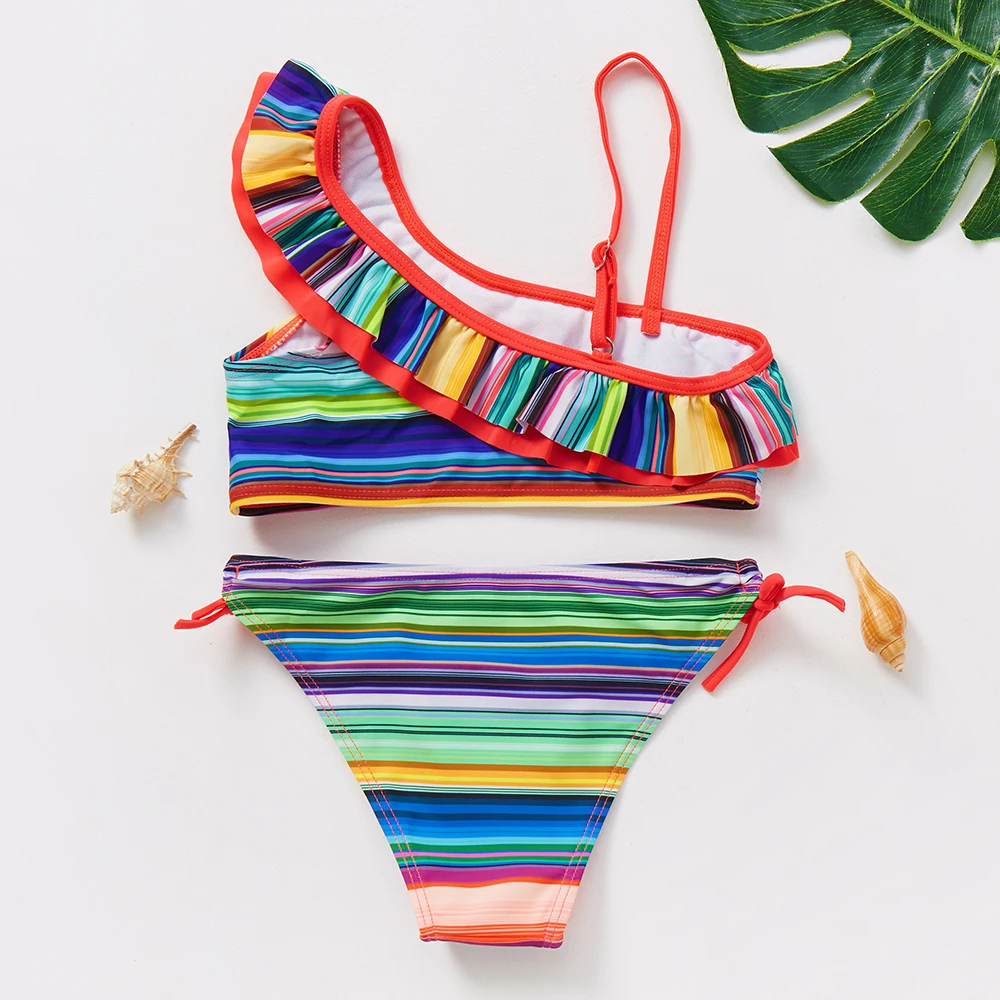 2~8Y Toddler Baby Girls Swimsuit Bikini Two pieces Girls swimwear Strip print Kids Bikini set Swimming suit for Kid girls