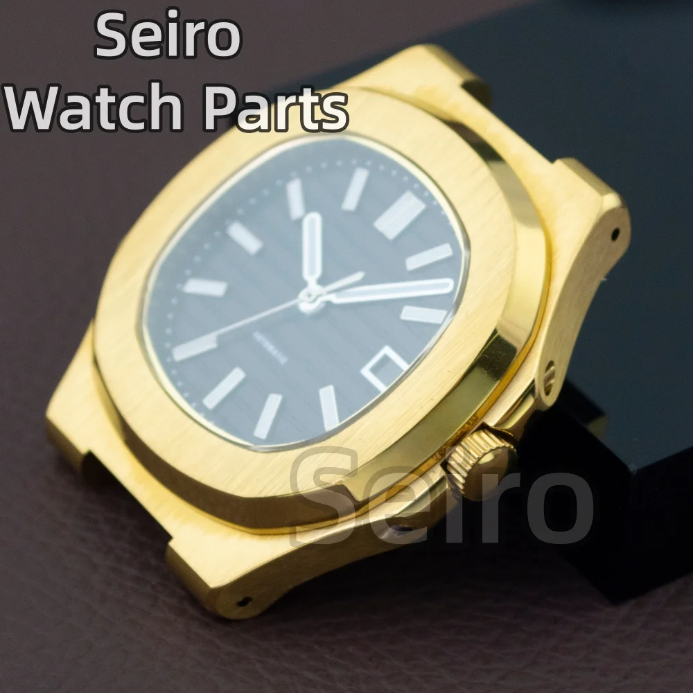 ตัวเรือนนาฬิกาเคลือบทอง PVD ขนาด 41 มม. สายนาฬิกาสแตนเลส กระจกแซฟไฟร์ สำหรับดัดแปลงนาฬิกา Seiko รุ่น Nautilus ใช้กับกลไก NH35/NH36/38 หน้าปัด 30.5 มม. กันน้ำ