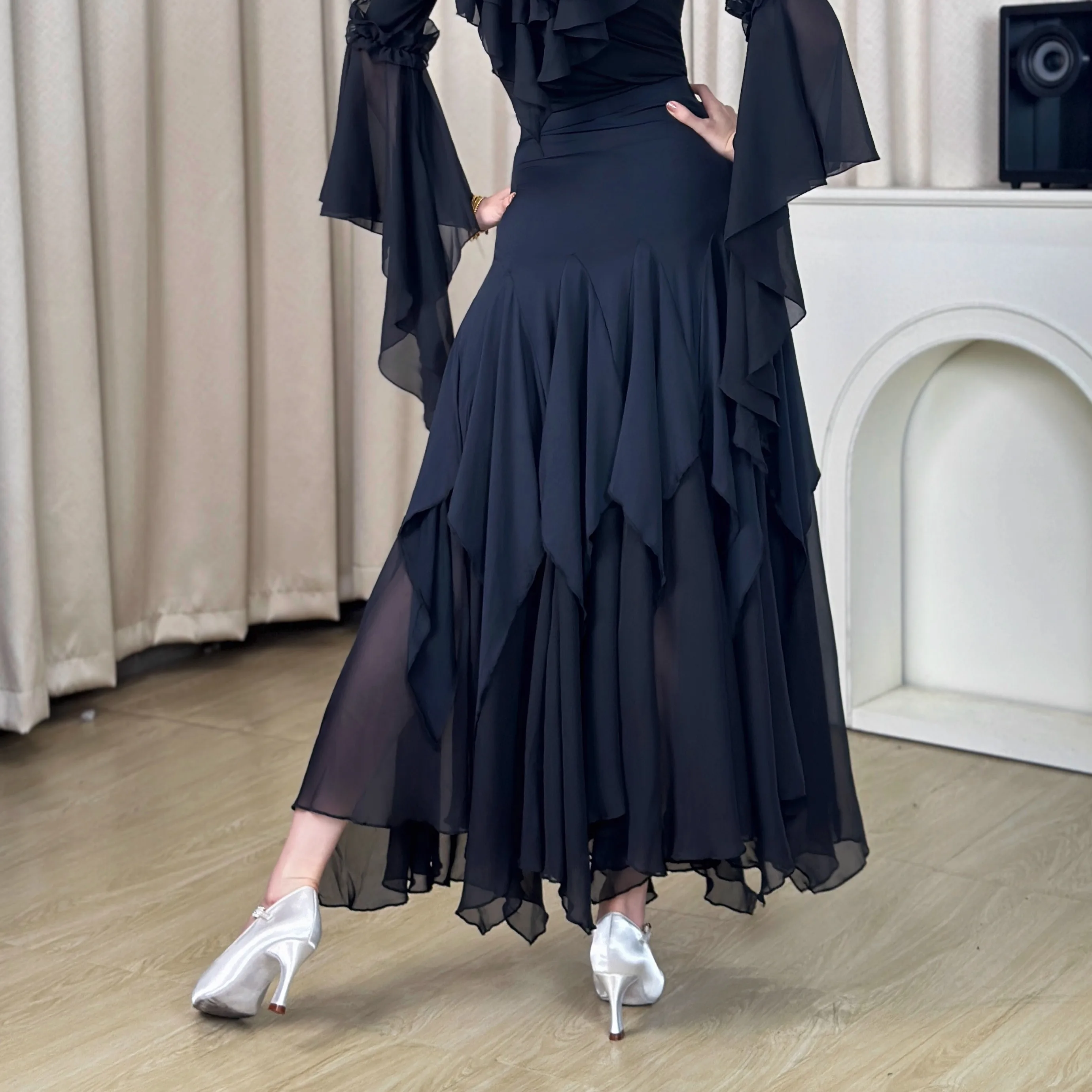 2025 jupes de danse de salon pour femmes grandes jupes pivotantes valse Chacha Samba vêtements de danse jupes de Performance de danse moderne pour adultes XH3684