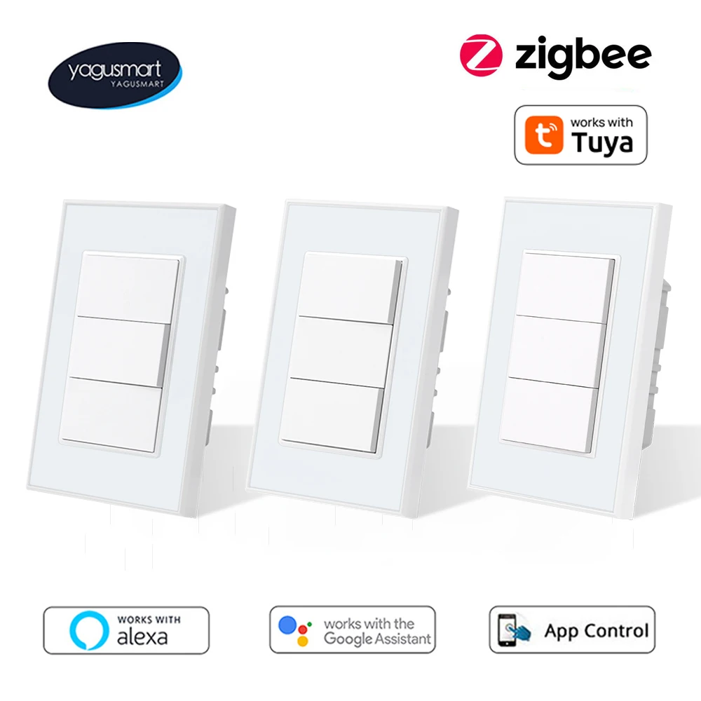 Yagusmart Zigbee Push Button Smart Switch 1 2 3 Gang Wall Light Switch Brazilian 4x2 Work with Tuya APP Alexa Google Home Voice