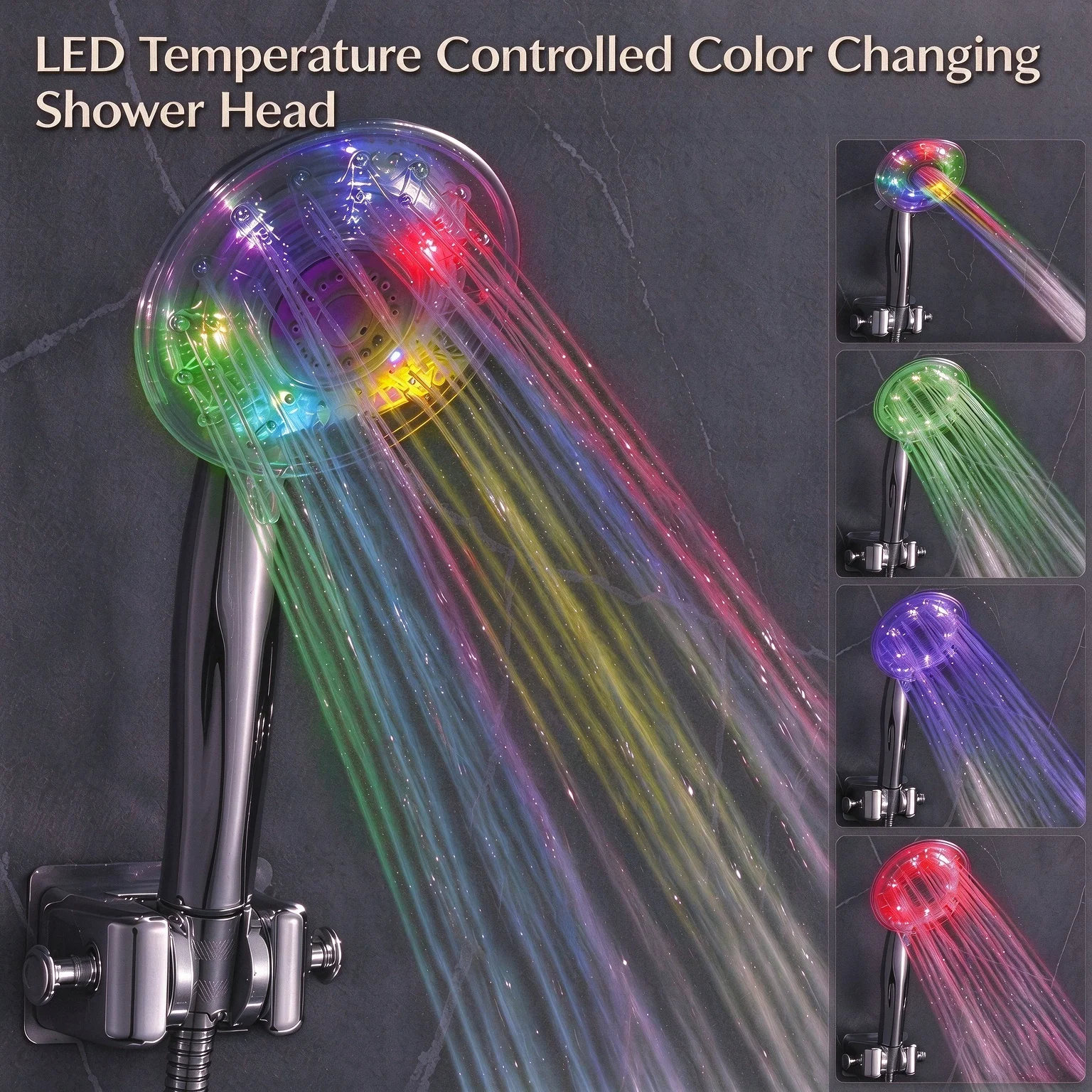 LED 3/7 Colors Changing Temperature Controlled Shower Head Rainfall Sprayer Water Saving Showerhead Bathroom Replacement Head