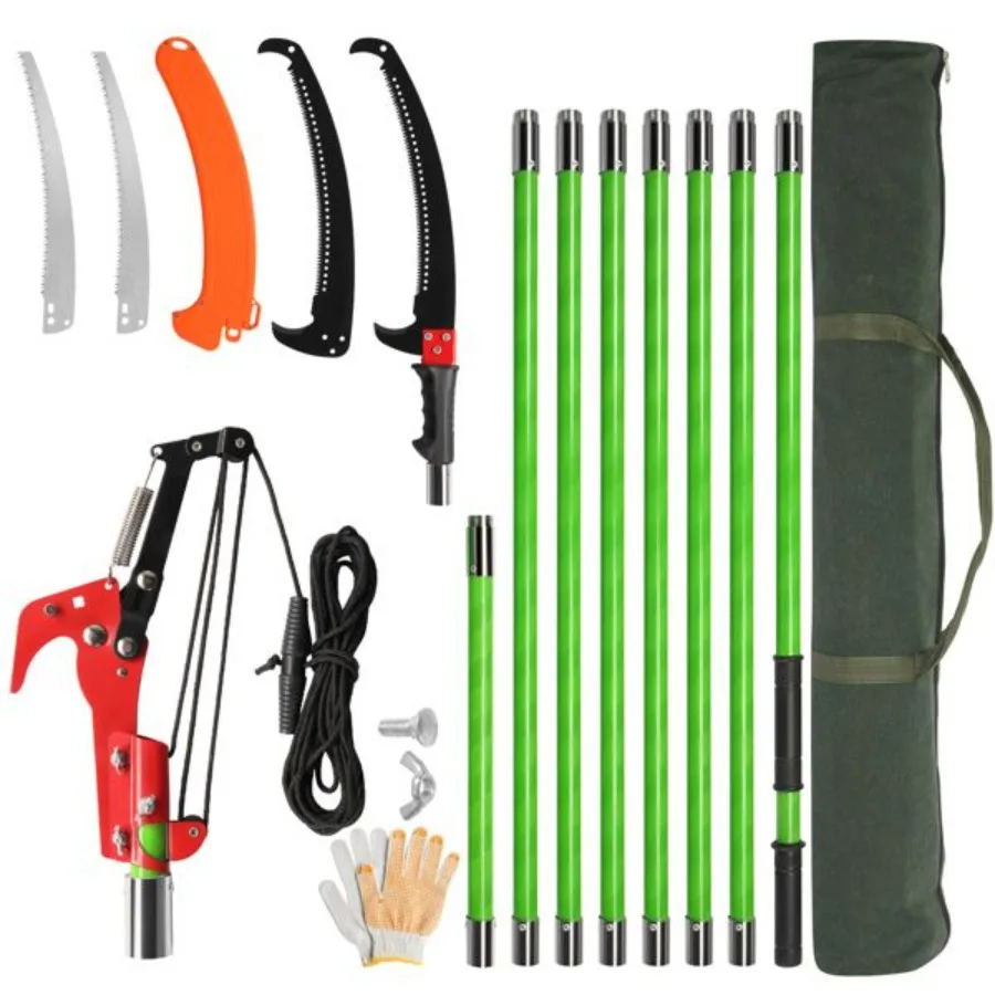 

26ft Manual Pole Saw Lightweight Tree Trimmers Long Handle Pruner Set Sharp Steel Blade and Scissors Pole Saw for Trimming Palm