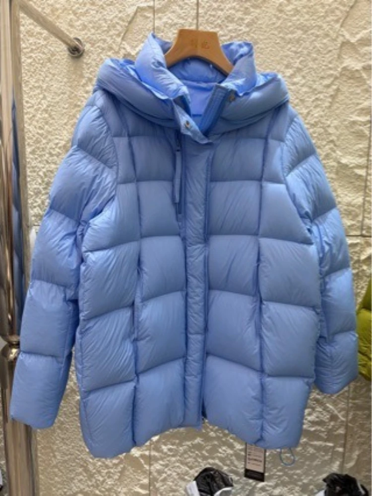 Down Jacket Women 2026 Winter New Trendy Loose Hooded Thick White Duck Filling Mid Length Cozy Warm Chic Quilted Puffer Coat