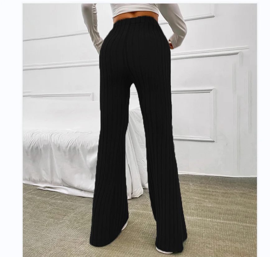 European and American fashion casual solid color micro flared high waisted long pants for women, slim fit and slimming effect