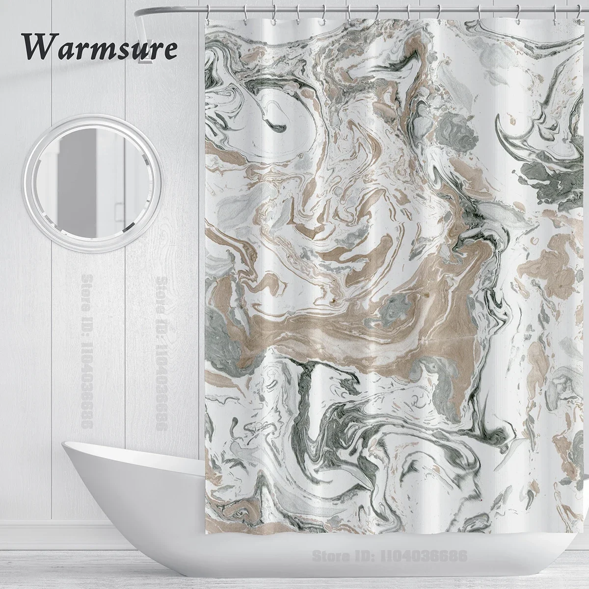 Marble Shower Curtain Waterproof Shower Curtain for Bathroom Decor Printed Washable Shower Curtain with Hooks