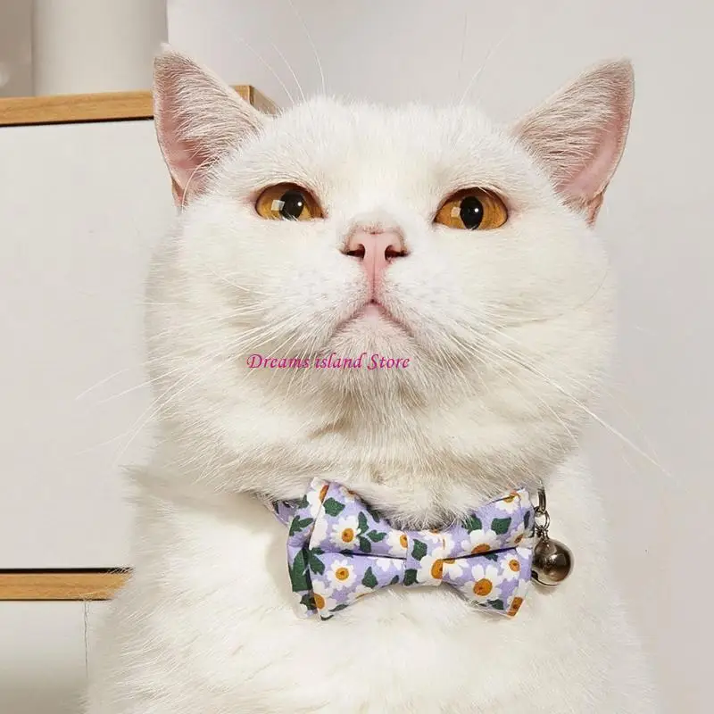 猫の花の印刷された首輪綿猫の首輪小さな中程度の大きな猫ブレイクアウェイカラー猫キャンプトラベルカラーhx6c