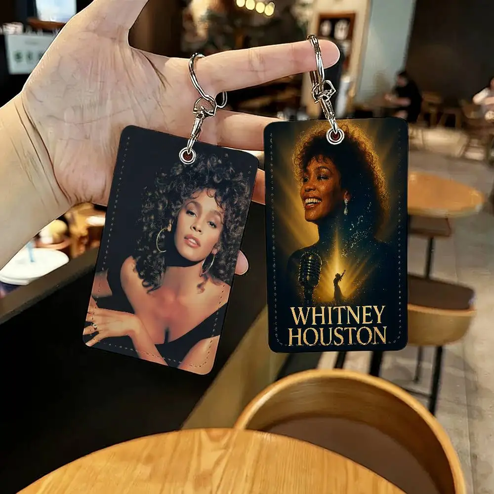

Singer Whitney Houston Card Holders Anti-lost Student ID Card Protective Cover Cases Campus Access Cards Key Chain