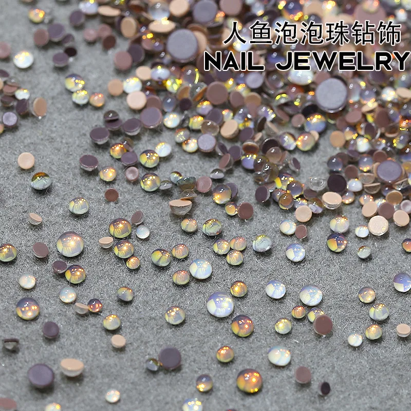 Millard – 12 grilles, mélange de tailles, opale marron, sirène, bulle de diamants, strass pour Nail Art, décorations de manucure, ornements ronds à dos plat