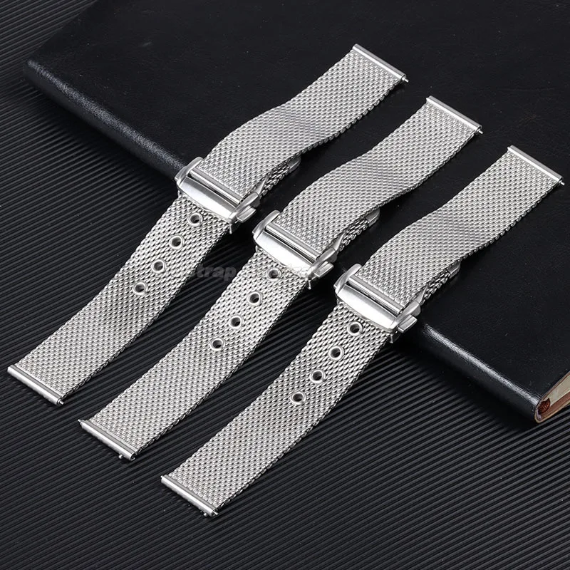 20mm 22mm Milanese Mesh Stainless Steel Strap for Omega Seamaster 007 Metal Watchband Folding Buckle Universal Replacement Band