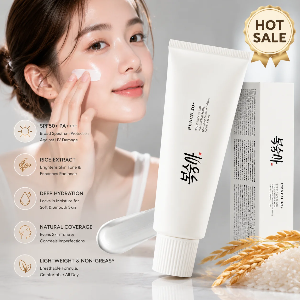 SPF50+ Rice Extract Moisturizing Cream Hydrating Primer Even Skin Tone BB Cream Refreshing Smooth Daily Base Concealer