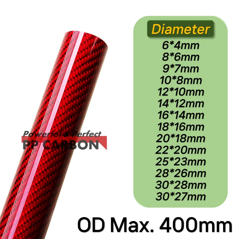 2pcs/lot 500MM Carbon Fiber Tube for RC Airplane Parts All Size OD 6-30mm Red Colored Carbon Pipe for DIY Drone Accessories