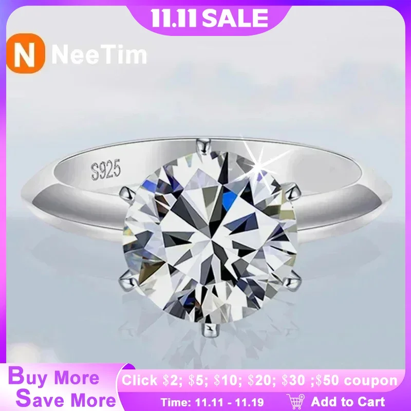 

NeeTim 0.5-5ct Moissanite Ring For Women 925 Sterling Silver with White Gold Plated Lab Diamond Engagement Wedding Band Jewelry