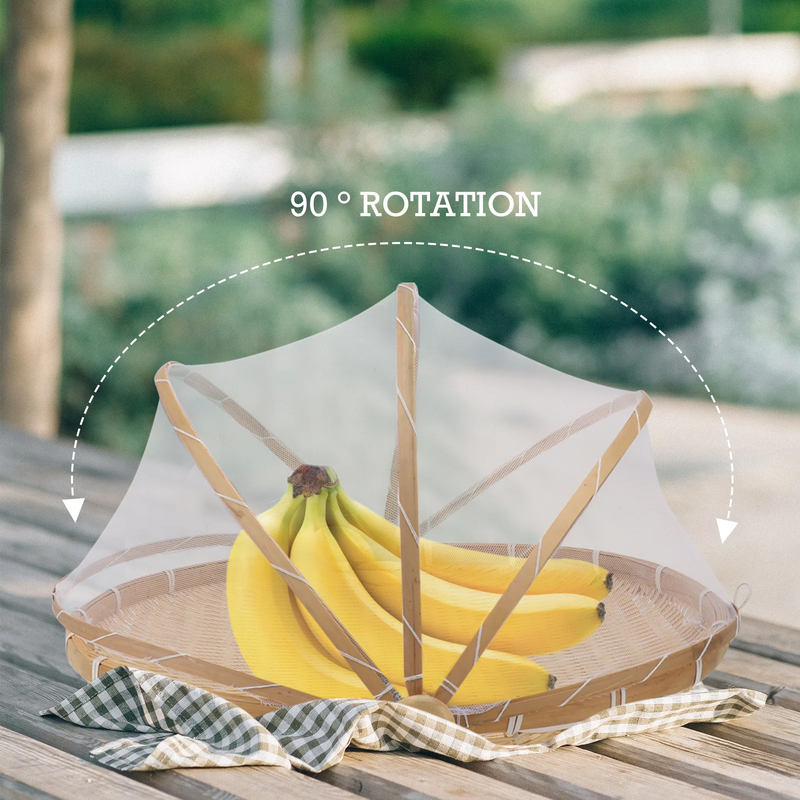 

1Pcs Food Tent Basket Bamboo Woven Storage Basket Detachable Bug Proof Cover Large Capacity Kitchen Bread Fruit Vegetable Holder