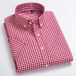 Men's 100% Cotton Plaid Stripe Short-Sleeve Button-Down Shirt for Summer Lightweight Breathable Comfortable Slim Fit Casual Wear