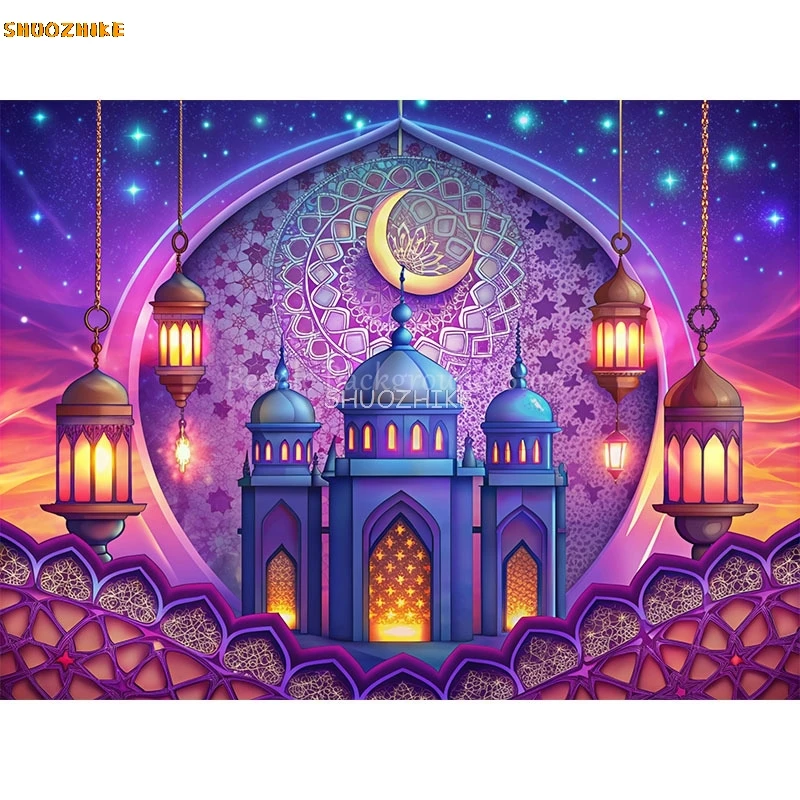 Eid Mubarak Ramadan Flower Patterns Photography Backdrops Mosque Lights Islam Believer Customized Portrait Background