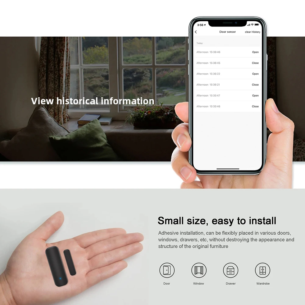 Tuya WiFi or ZigBee Door Window Sensor Smart Wireless Door Open Close Detectors APP Remote Alarm Work with Alexa Google Home