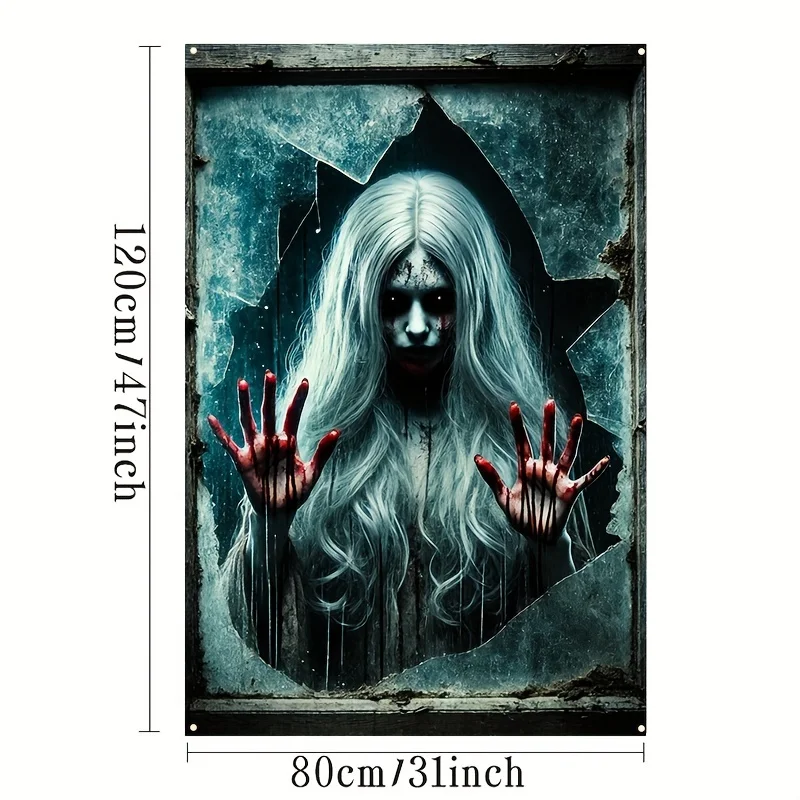 1 piece - 2D flat bloody ghost door panel - Horror decoration - Features a terrifying ghost with blood on its hands