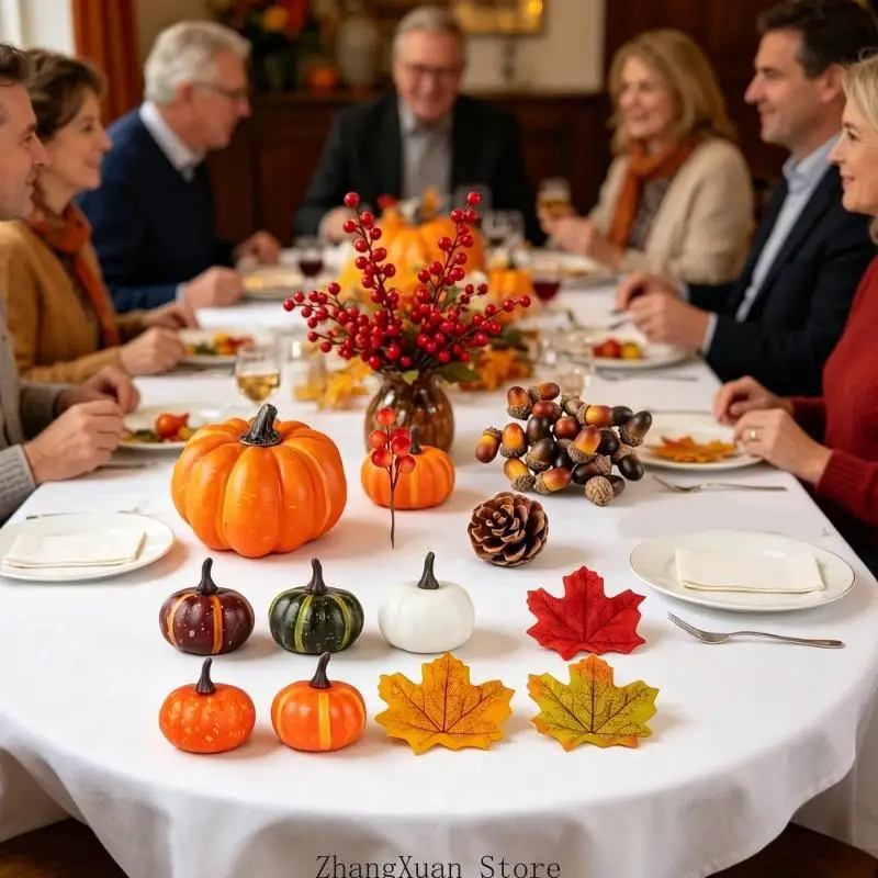 Harvest Home Styling-Set mit künstlichen Kürbissen, gemischter Herbstauswahl und Tannenzapfen für saisonale Präsentation und – Detail 5