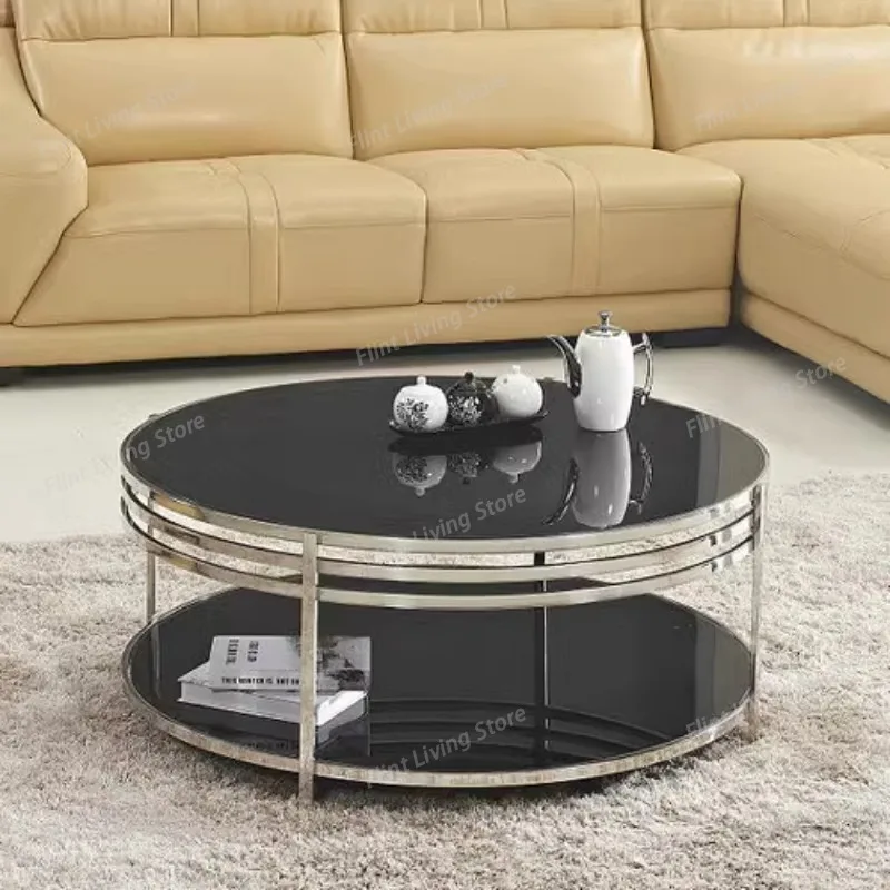 Modern Simple Cafe Tables Northern Europe Stainless Steel Living Room Double Layer Coffee Tables Storage Cafe Furniture