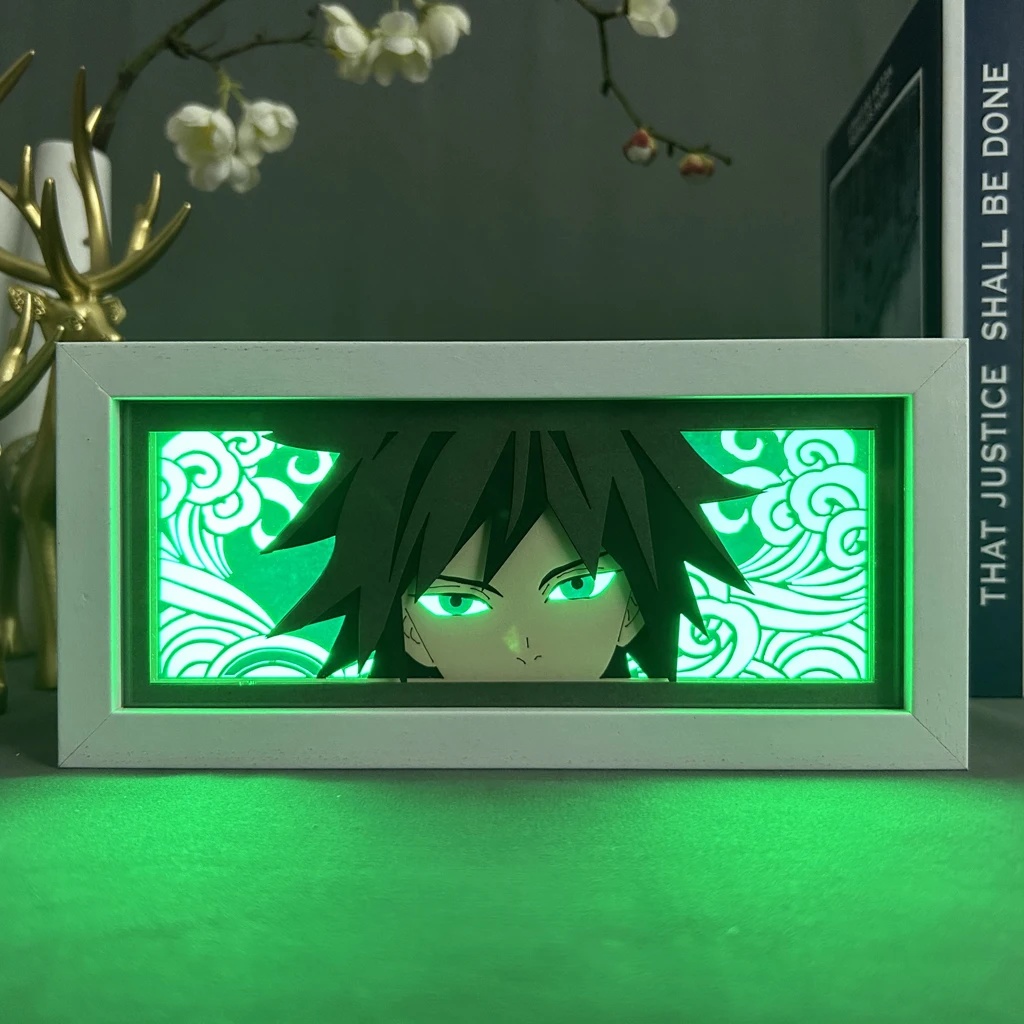 Anime Demon Slayer Giyu Tomioka for Room Decor Manga Table Lamp Anime Lightbox Eyes Kimetsu No Yaiba Paper Cut Light Box