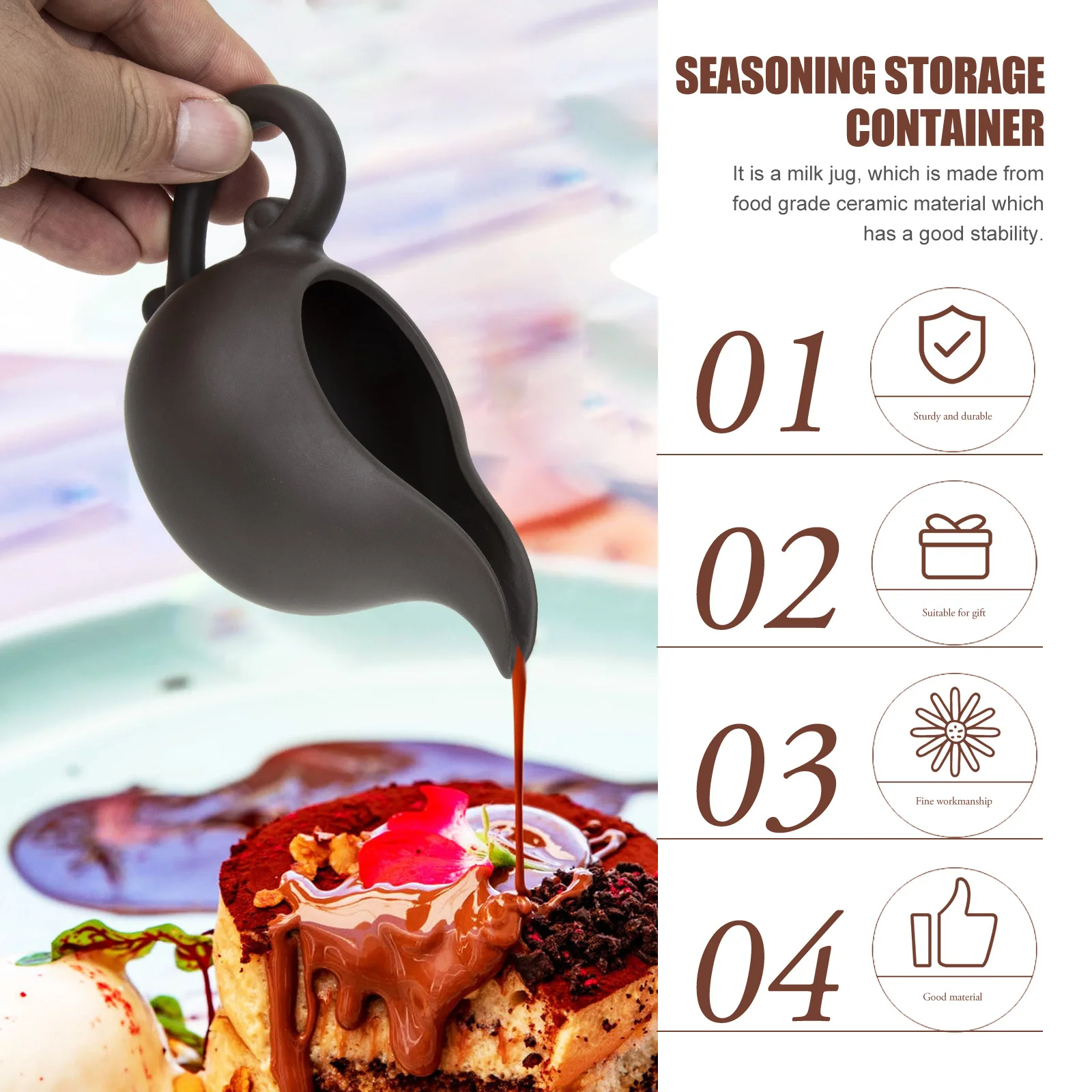 

Ceramic Creamer Jug with Comfort-Grip Handle for Hot Maple Syrup Gravies Milk Dispenser Retro Kitchen Gadget Coffee Cream