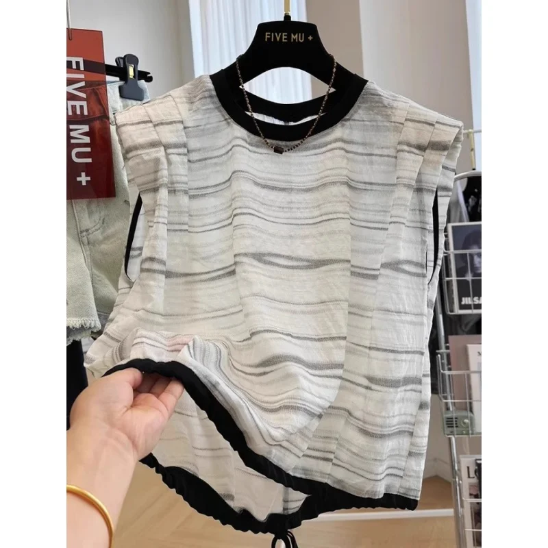 

Extra Large 300 Pou Color Blo Belted Stripe Svel T-irt ex Summer Loose Casual Vest Top Breathable Thin Material