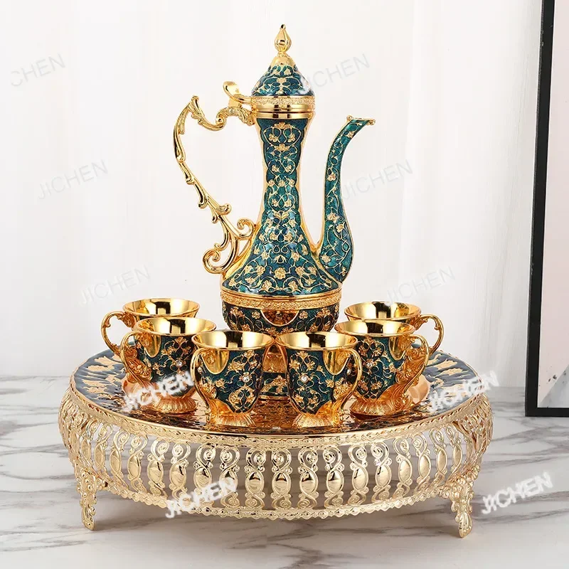 

ZCC HS набор бокалов для вина, атмосферный бытовой европейский стиль, металлический кувшин для вина, чашка-непроливайка, элегантный подарочный орнамент