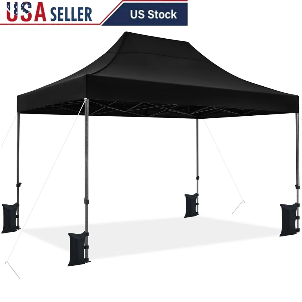 

15x10ft Pop-up Commercial Canopy Tent with Roller Bag Sandbags Adjustable Height Waterproof UV Protection Outdoor Events