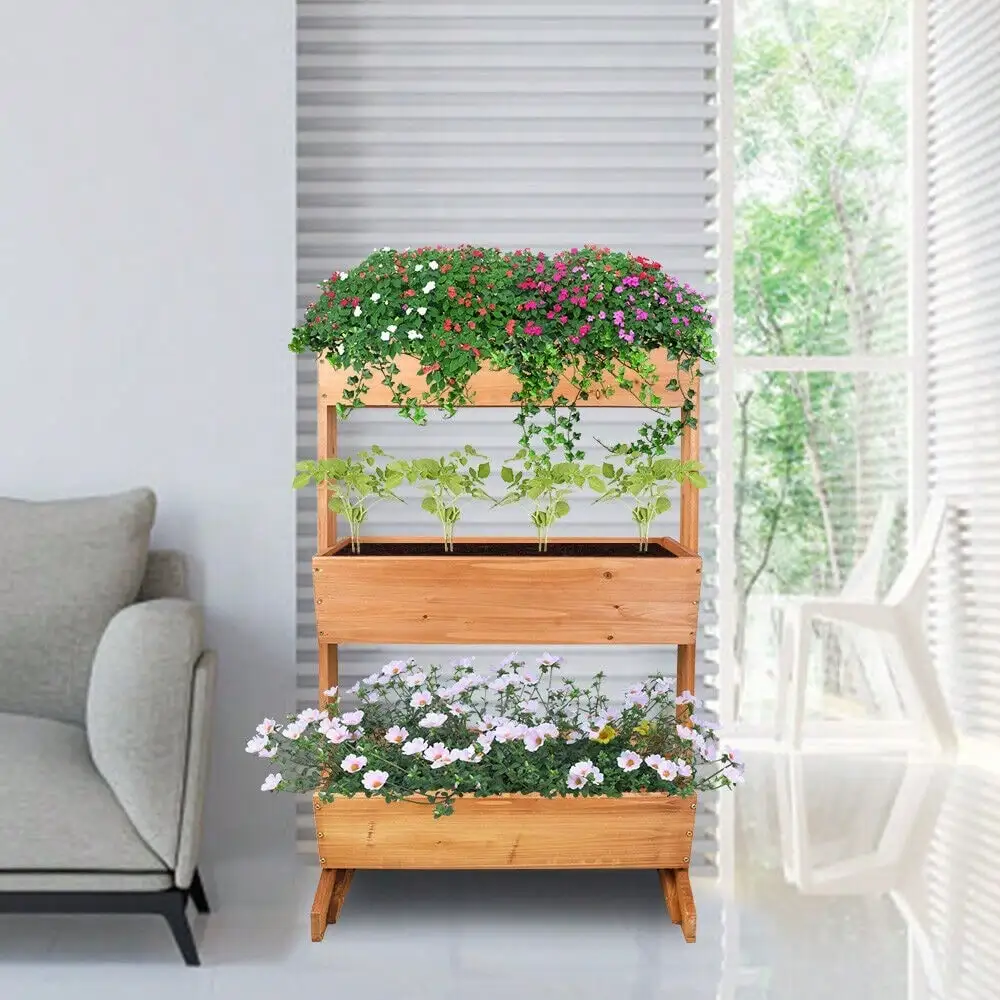 Cama de jardín elevada, caja de almacenamiento de escalera de flores para cultivo de plantas elevadas verticales