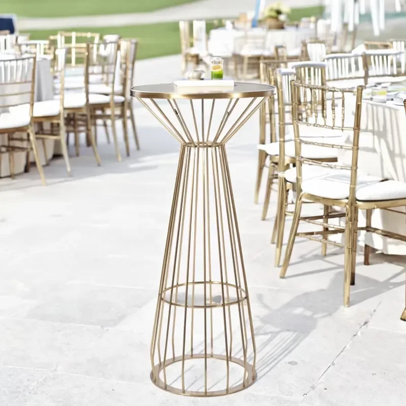 Factory Sale Gold Stainless Steel Base Wedding Event Party Banquet Furniture Glass Top Bar Table