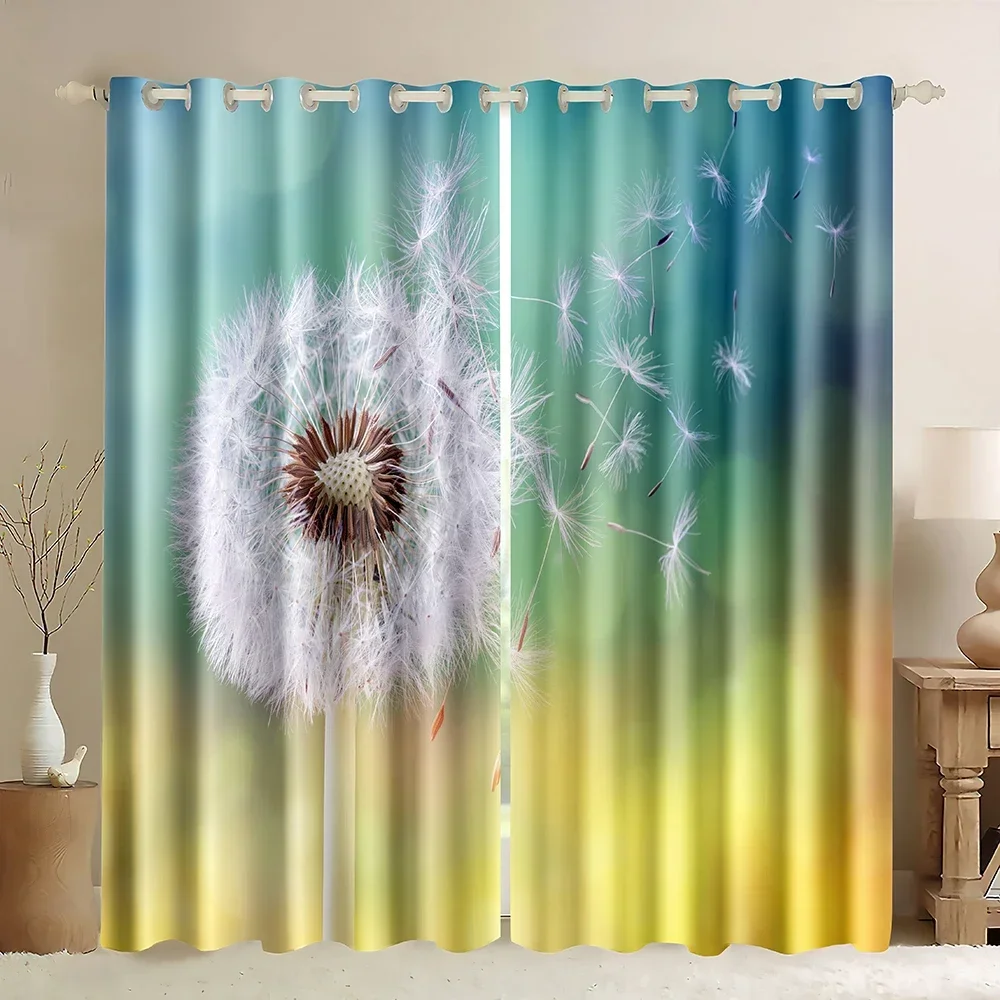 Dandelion Window Curtains,Dandelions Blowing in The Wind Bedroom Drapes,Grommet Rod Pocket Window Blackout Curtains For Bedroom