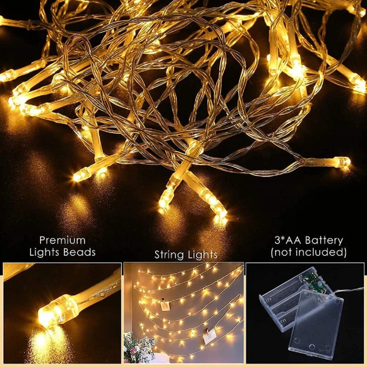 2M-10M 10/20/40/80 LEDS Christmas Garland Light Battery Warm White String Fairy Lamp for Bedroom Wedding Party Valentine Decor